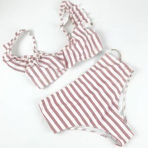 NWT Boutique Red & White Striped Bikini Large
